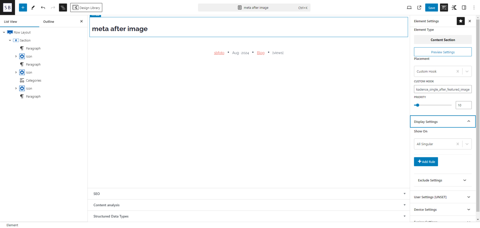 Customizing Metadata Below Featured Image in Kadence Single Blog Posts